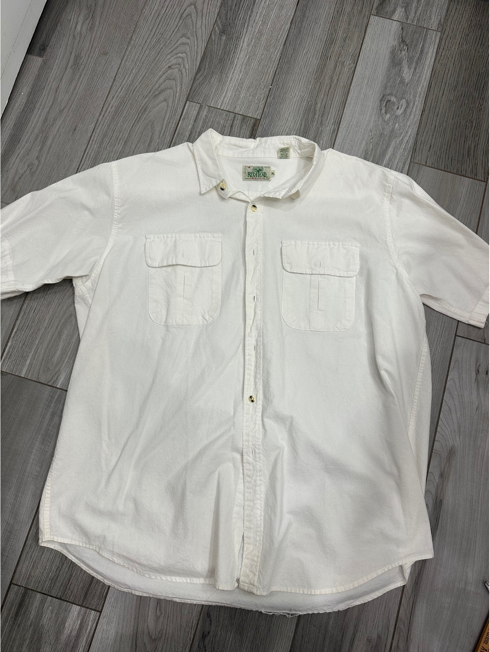Vintage RedHead Men's White 100% Cotton Short Sleeve Button-Up Shirt XL